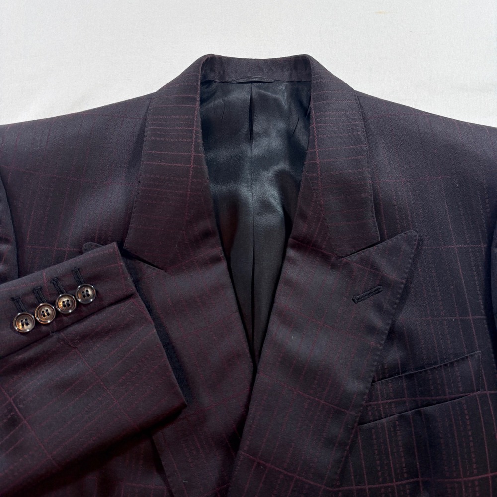 Lou Myles Double Breasted Blazer Mens 40 42 Vintage 1989 Windowpane Suit Jacket